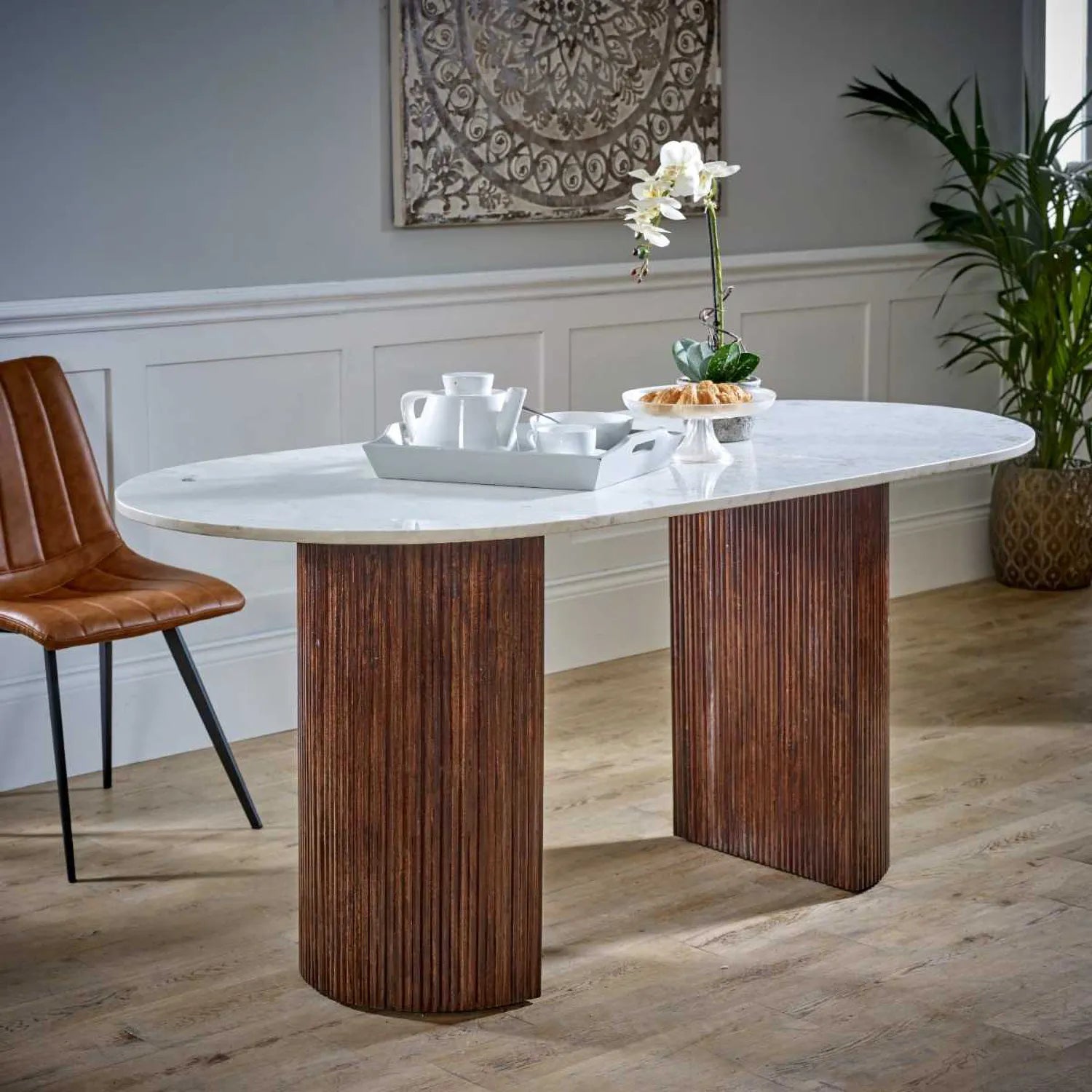 Modena Large Marble & Mango Wood Dining Table - Pendle Village Furniture