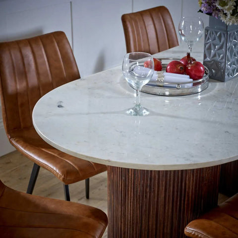 Modena Large Marble & Mango Wood Dining Table - Pendle Village Furniture