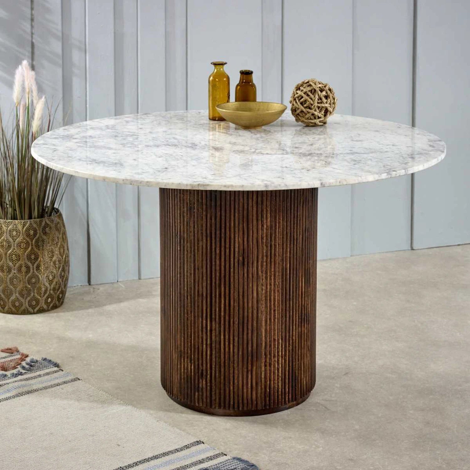 Modena Round Marble & Mango Wood Dining Table - Pendle Village Furniture