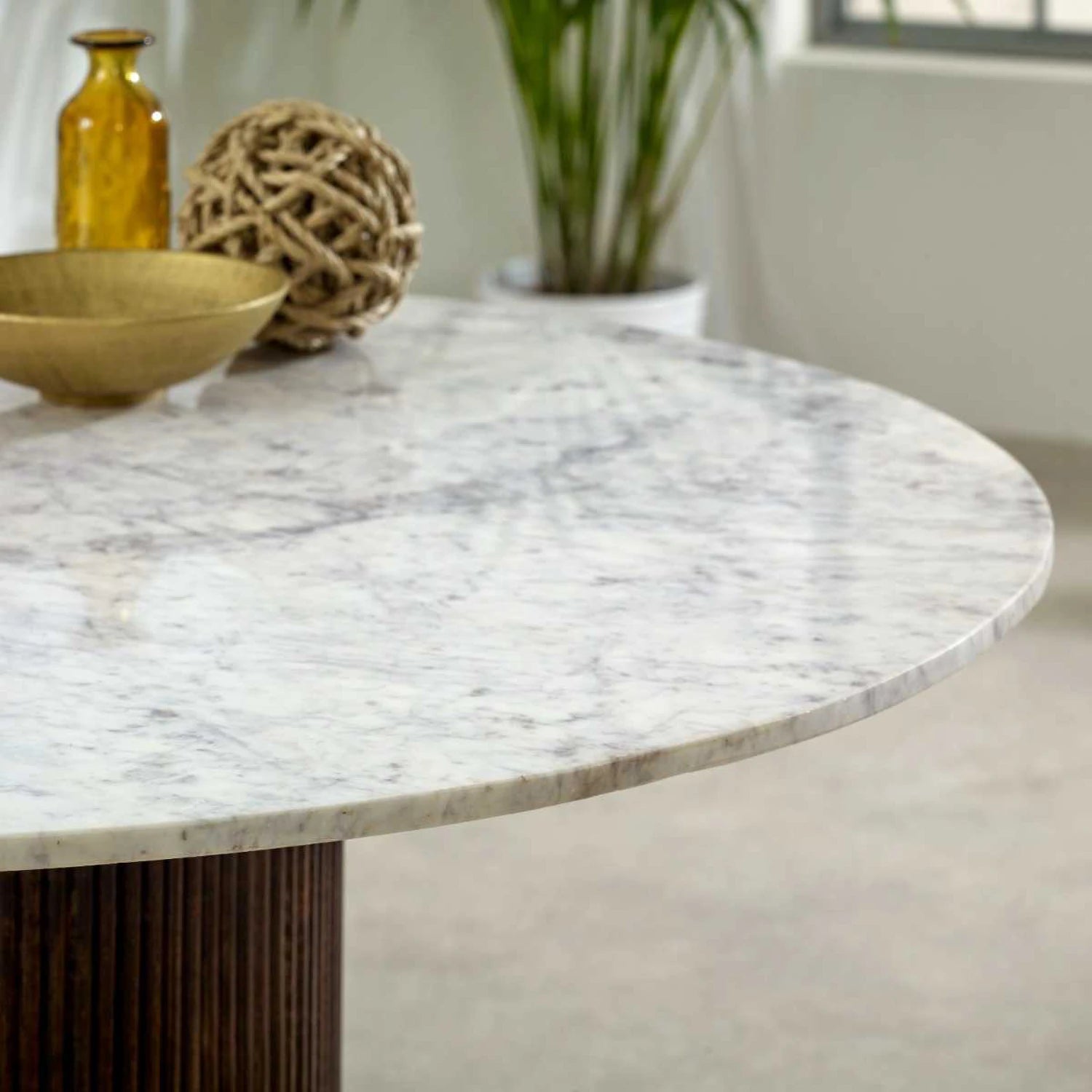 Modena Round Marble & Mango Wood Dining Table - Pendle Village Furniture