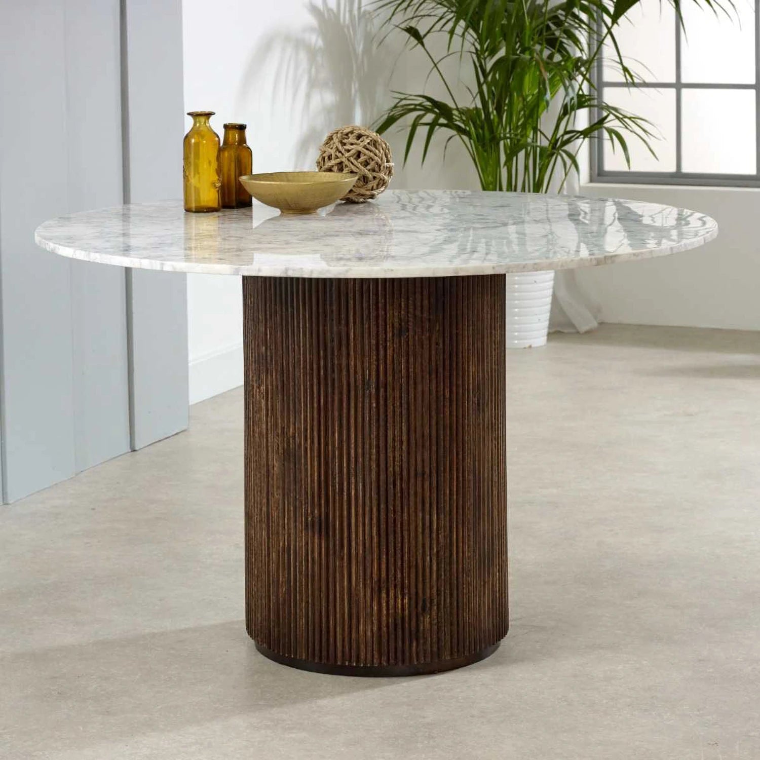 Modena Round Marble & Mango Wood Dining Table - Pendle Village Furniture