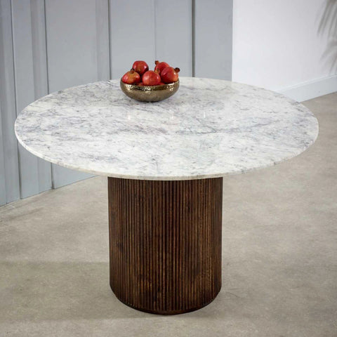 Modena Round Marble & Mango Wood Dining Table - Pendle Village Furniture