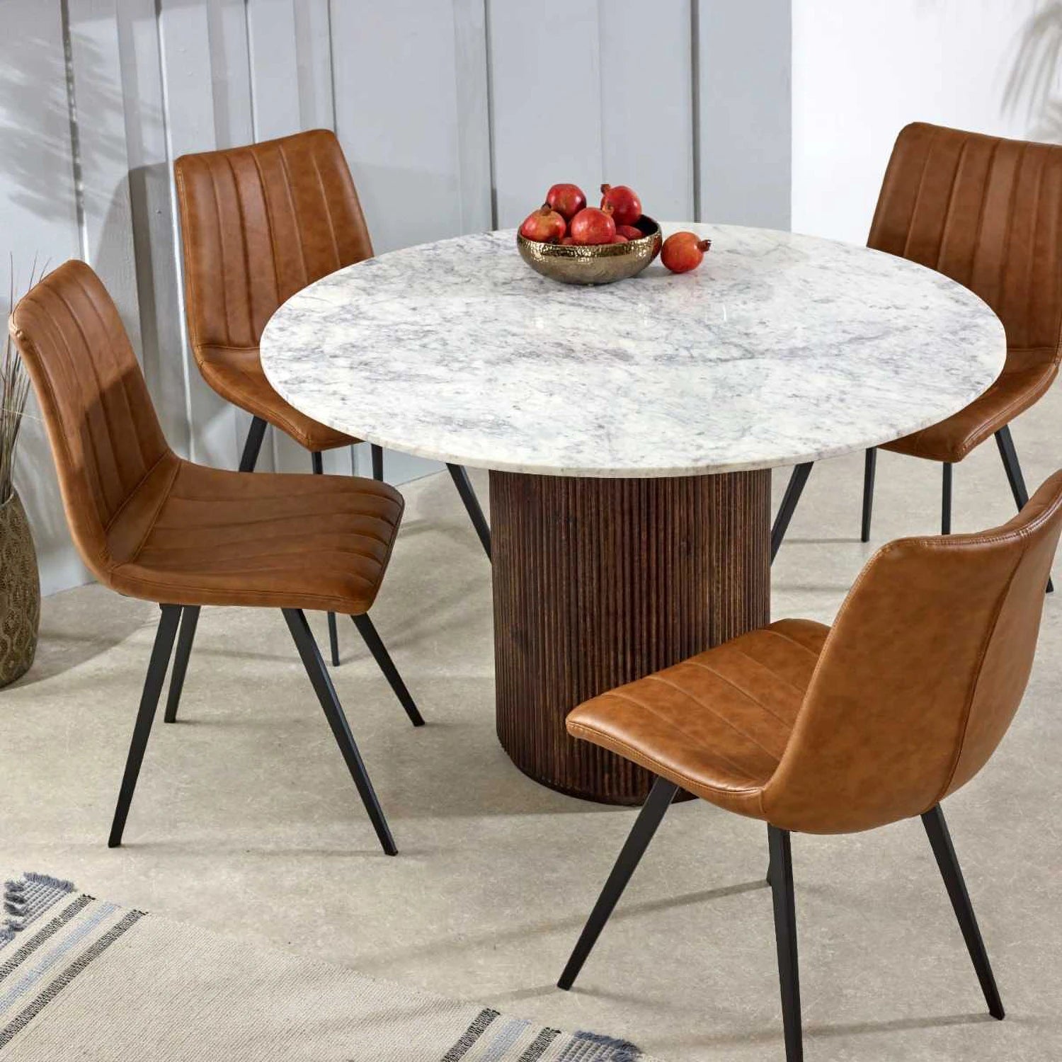 Modena Round Marble & Mango Wood Dining Table - Pendle Village Furniture