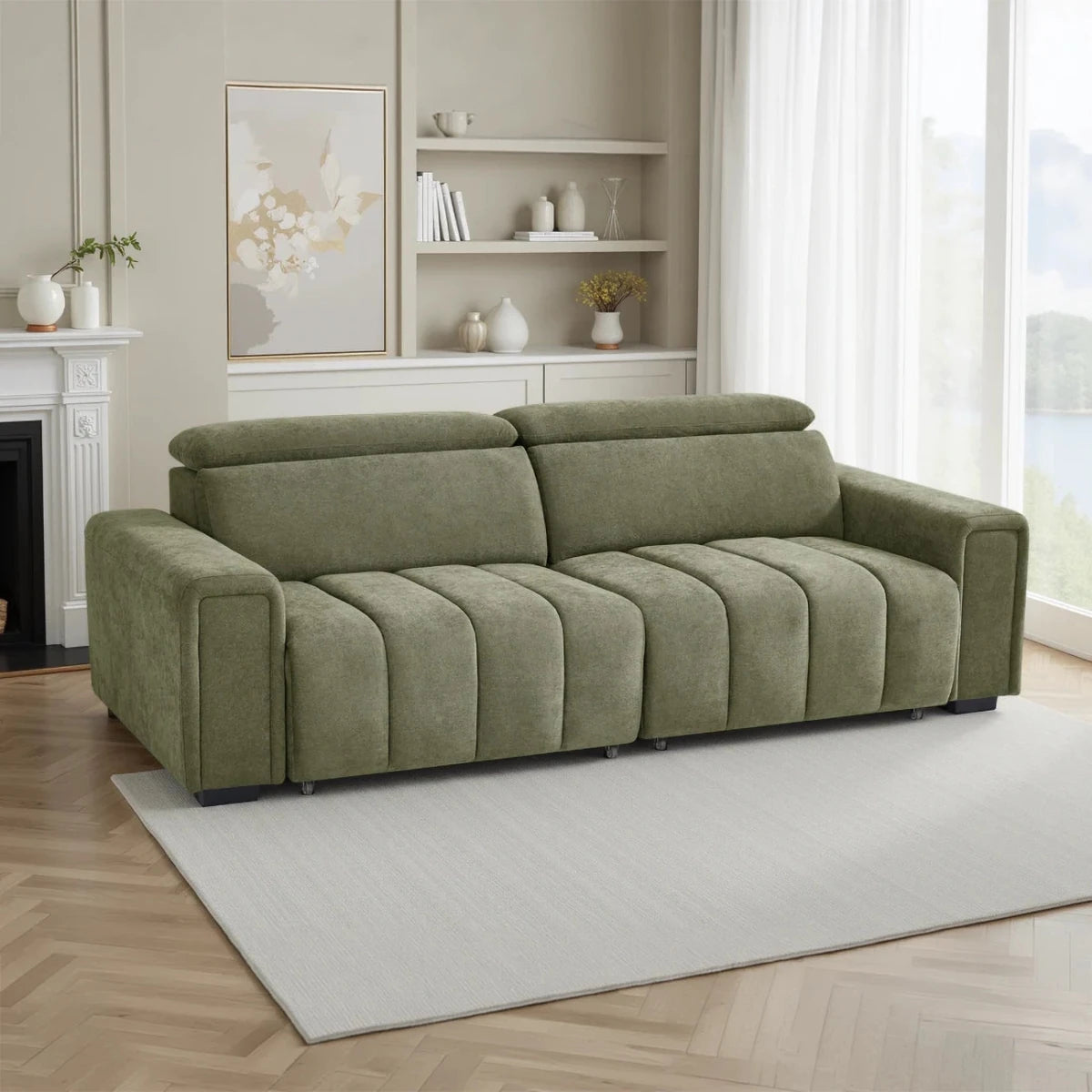 Molvena Luxe Green Fabric Electric 3 Seater Sofabed