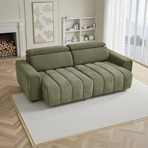 An olive green modular sectional sofa bed with with Electric pull out