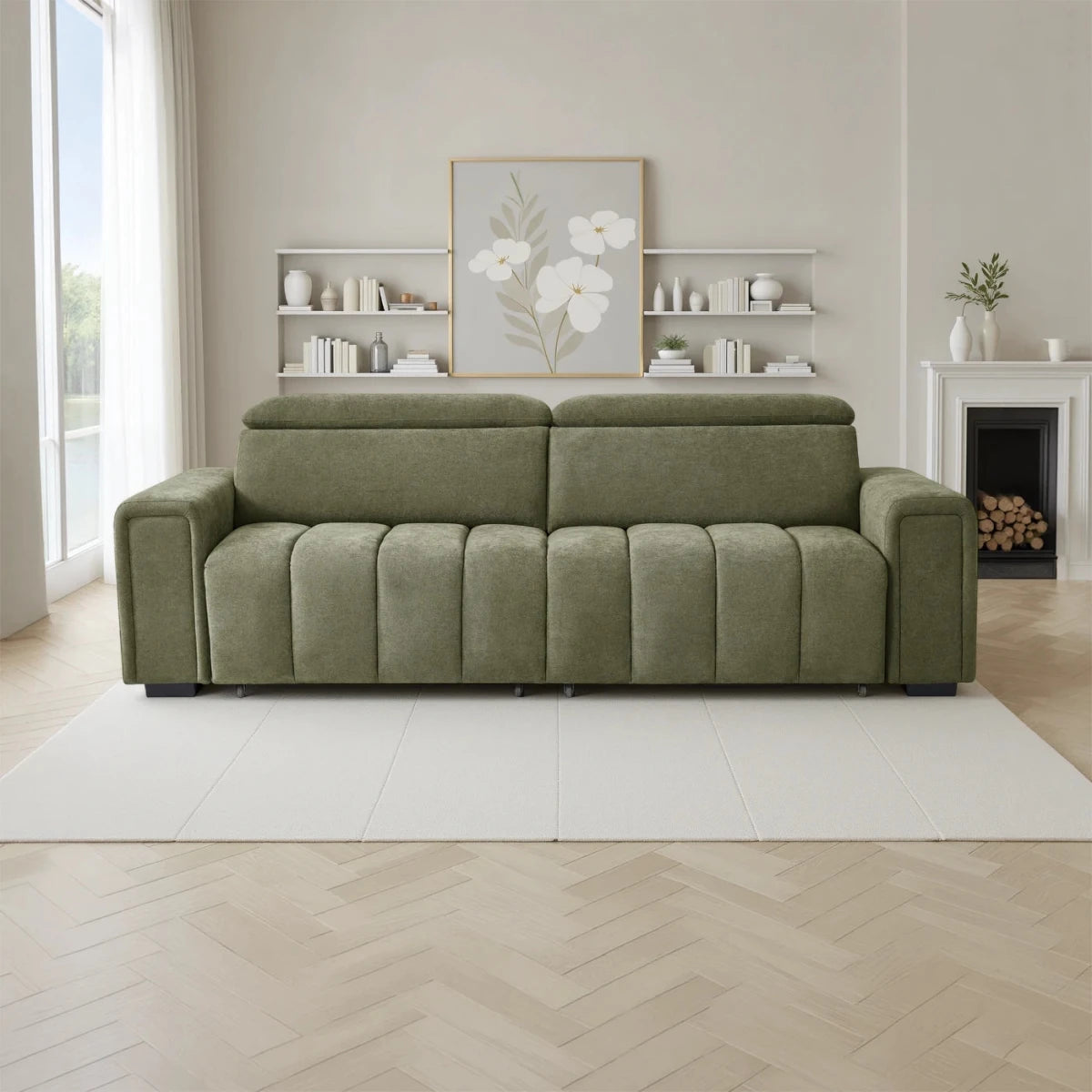 Shop Molvena Luxe green 3 seater electric sofabed with power sliding seats, adjustable headrests 