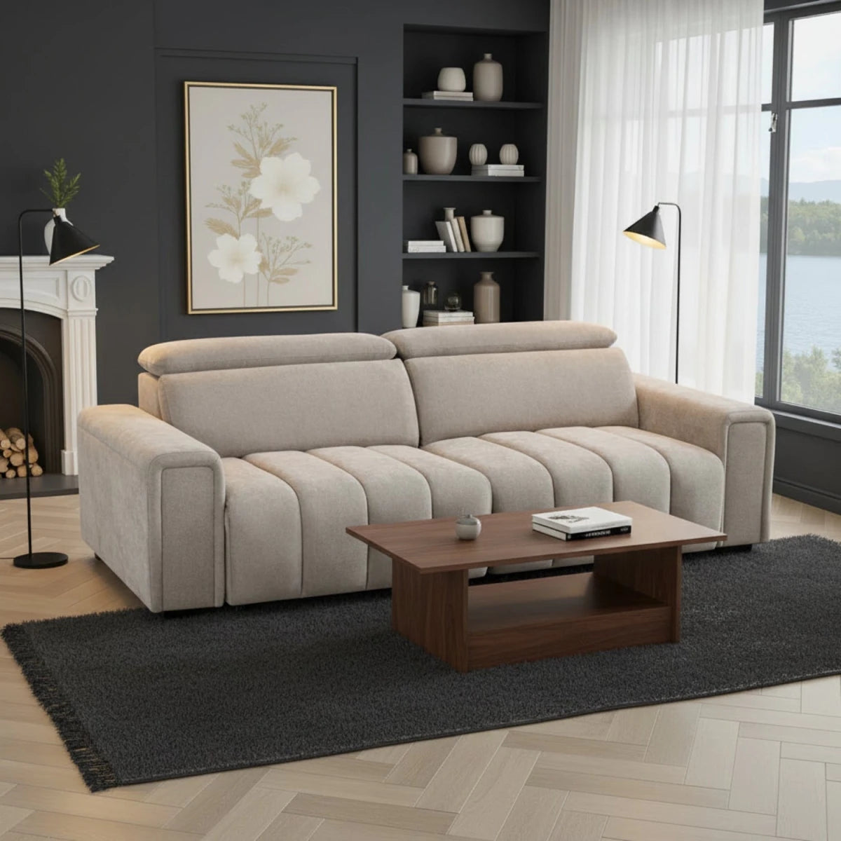 Molvena Luxe beige electric sofabed 3 seater with modern design.