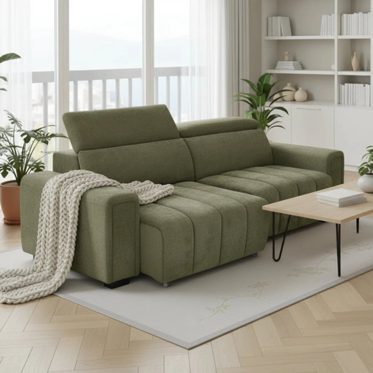 Electric sofabed designed for seating and sleeping flexibility.