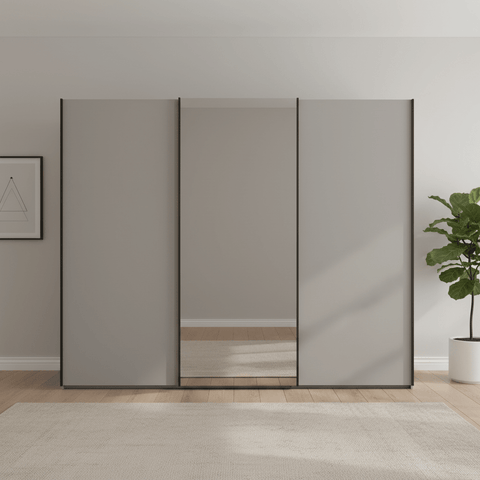 Monaco 3000 Pebble Grey Decor Large Sliding Door Wardrobe with Mirror