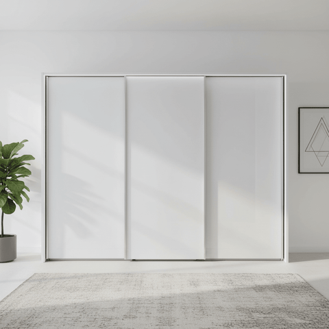Monaco 3000 Sliding 3 Door White Glass Wardrobe