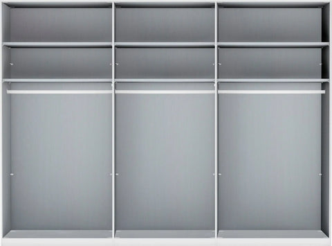Monroe Bianco Oak 3 Door Sliding Wardrobe with Mirror, Available in 4 width sizes 225, 250, 280, 300 and 2 Height sizes 217 and 236-Interior Image