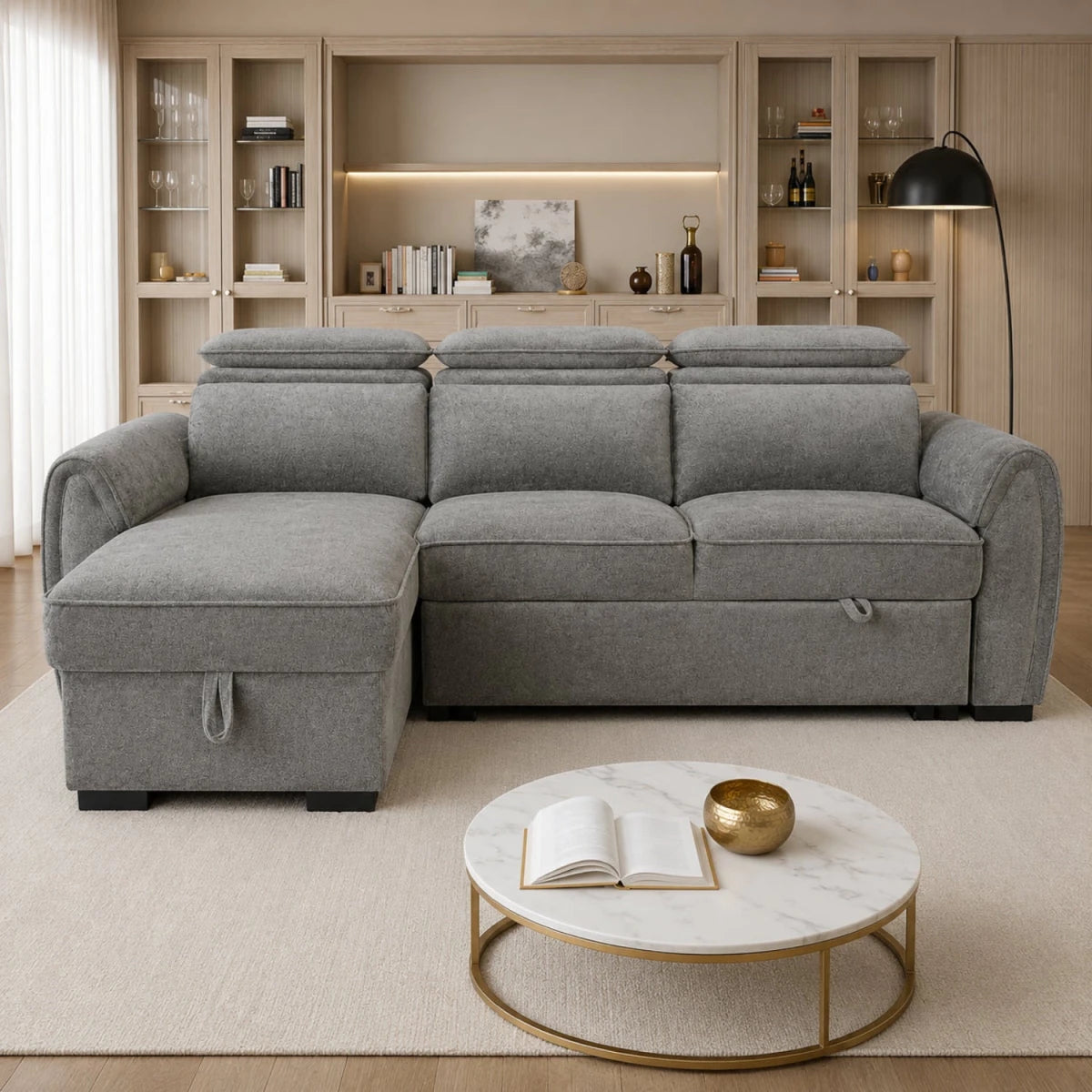 Built-in ottoman storage compartment for added practicality.