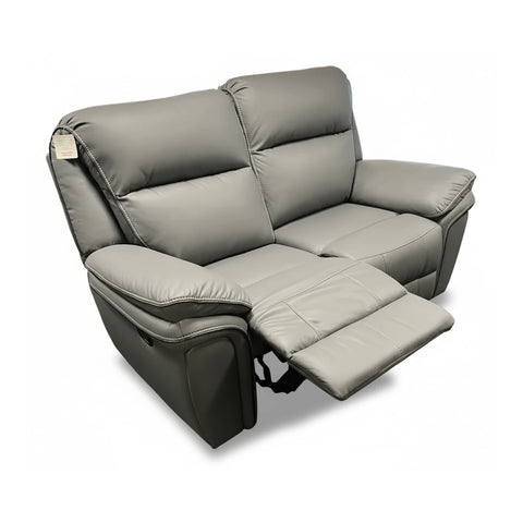 Mont Grey Leather Look Fabric 2 Seater Manual Recliner Sofa - Pendle Village Furniture