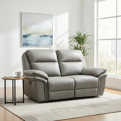 Mont Grey Leather Look Fabric 2 Seater Manual Recliner Sofa - Pendle Village Furniture