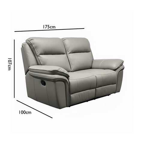 Mont Grey Leather Look Fabric 2 Seater Manual Recliner Sofa - Pendle Village Furniture