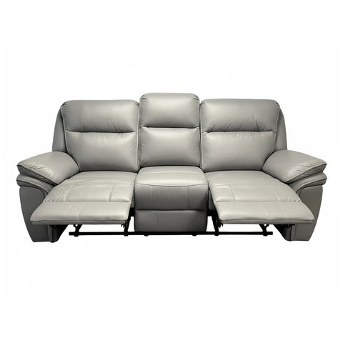Mont Grey Leather Look Fabric 3 Seater Manual Recliner Sofa - Pendle Village Furniture