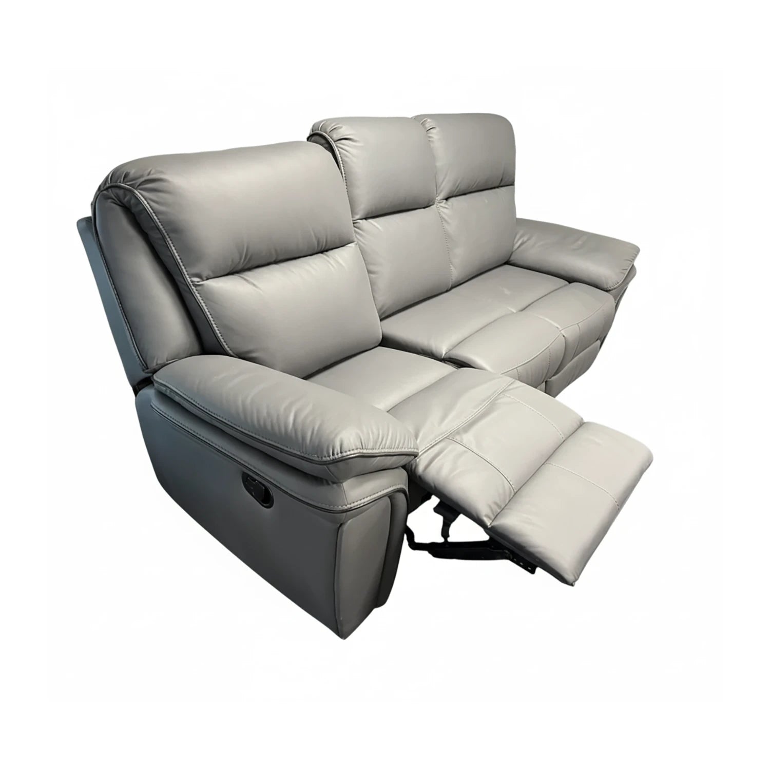 Mont Grey Leather Look Fabric 3 Seater Manual Recliner Sofa - Pendle Village Furniture