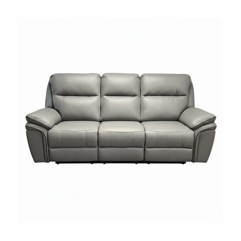 Mont Grey Leather Look Fabric 3 Seater Manual Recliner Sofa - Pendle Village Furniture