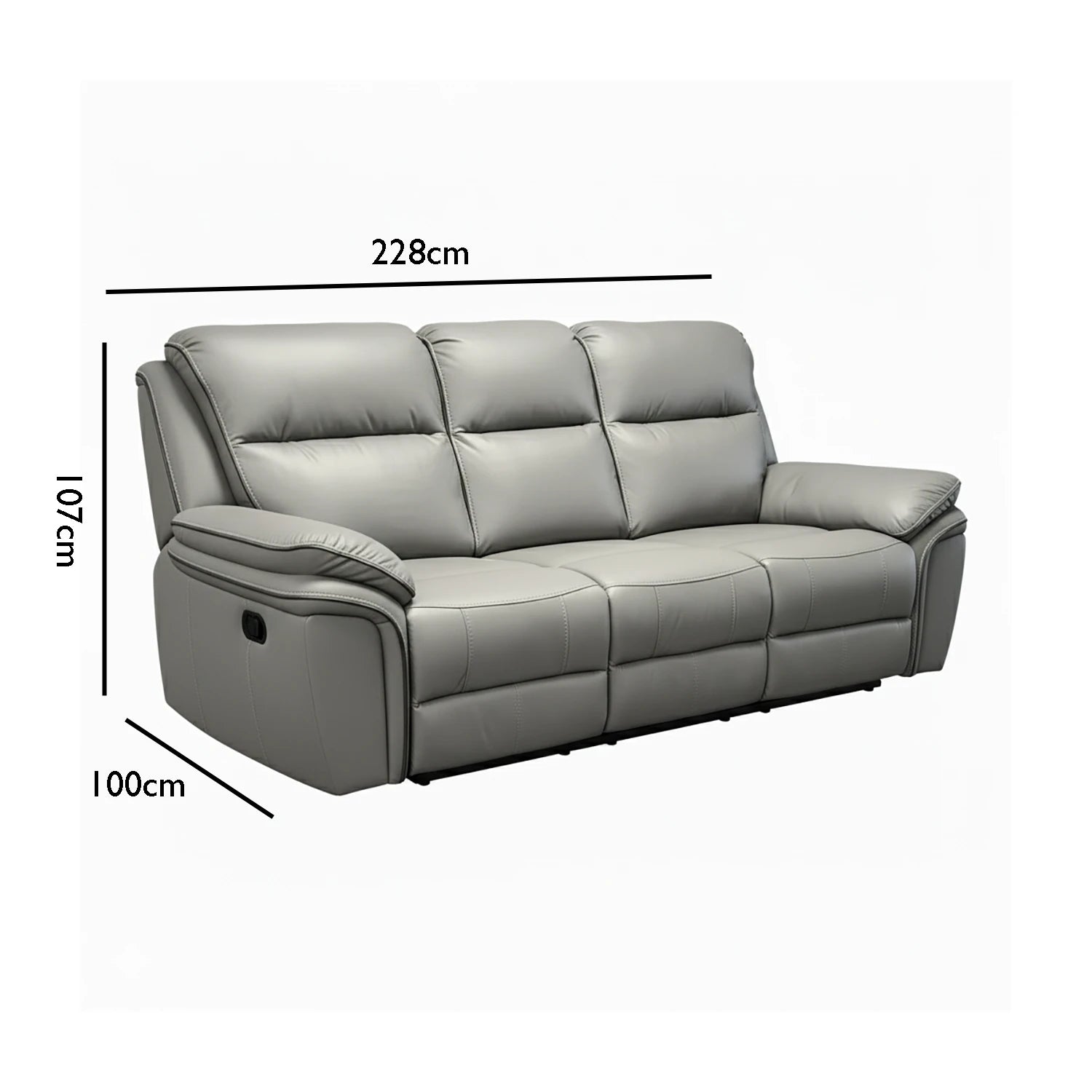 Mont Grey Leather Look Fabric 3 Seater Manual Recliner Sofa - Pendle Village Furniture