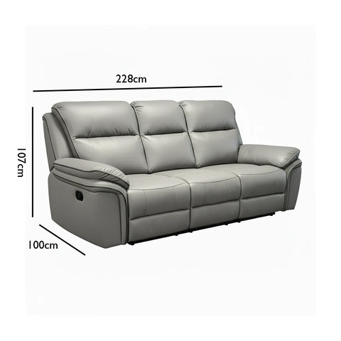 Mont Grey Leather Look Fabric 3 Seater Manual Recliner Sofa - Pendle Village Furniture
