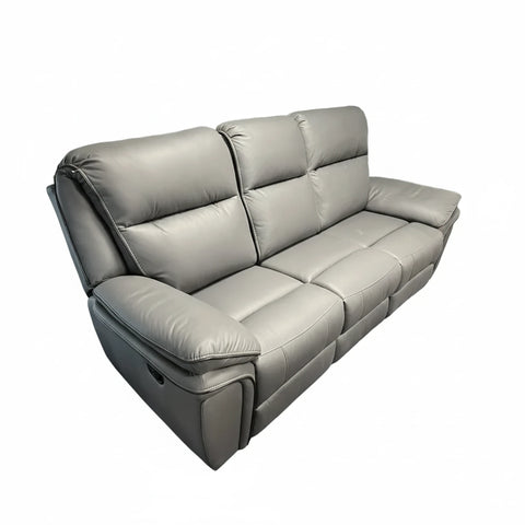 Mont Grey Leather Look Fabric 3 Seater Manual Recliner Sofa - Pendle Village Furniture