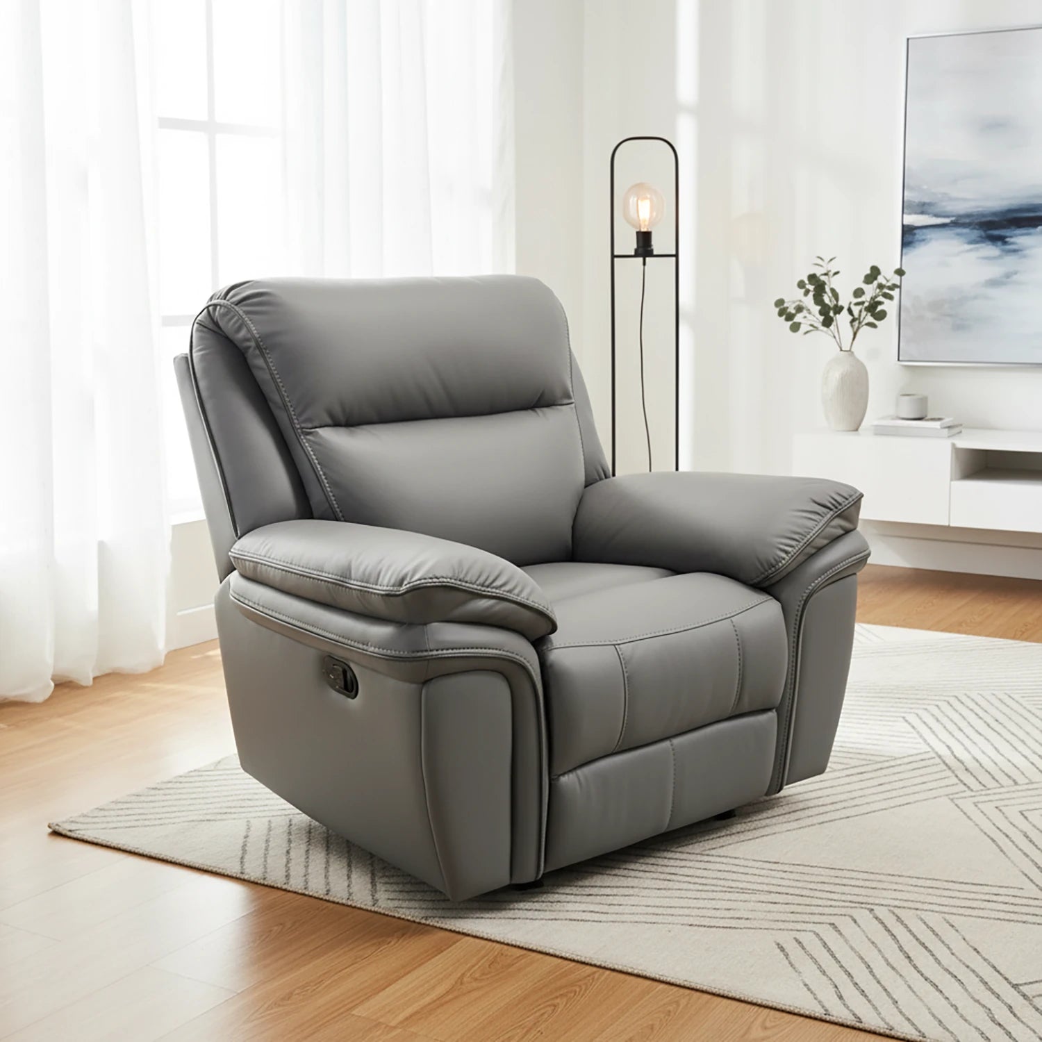 Mont Leather Look Fabric Manual Recliner Armchair - Pendle Village Furniture