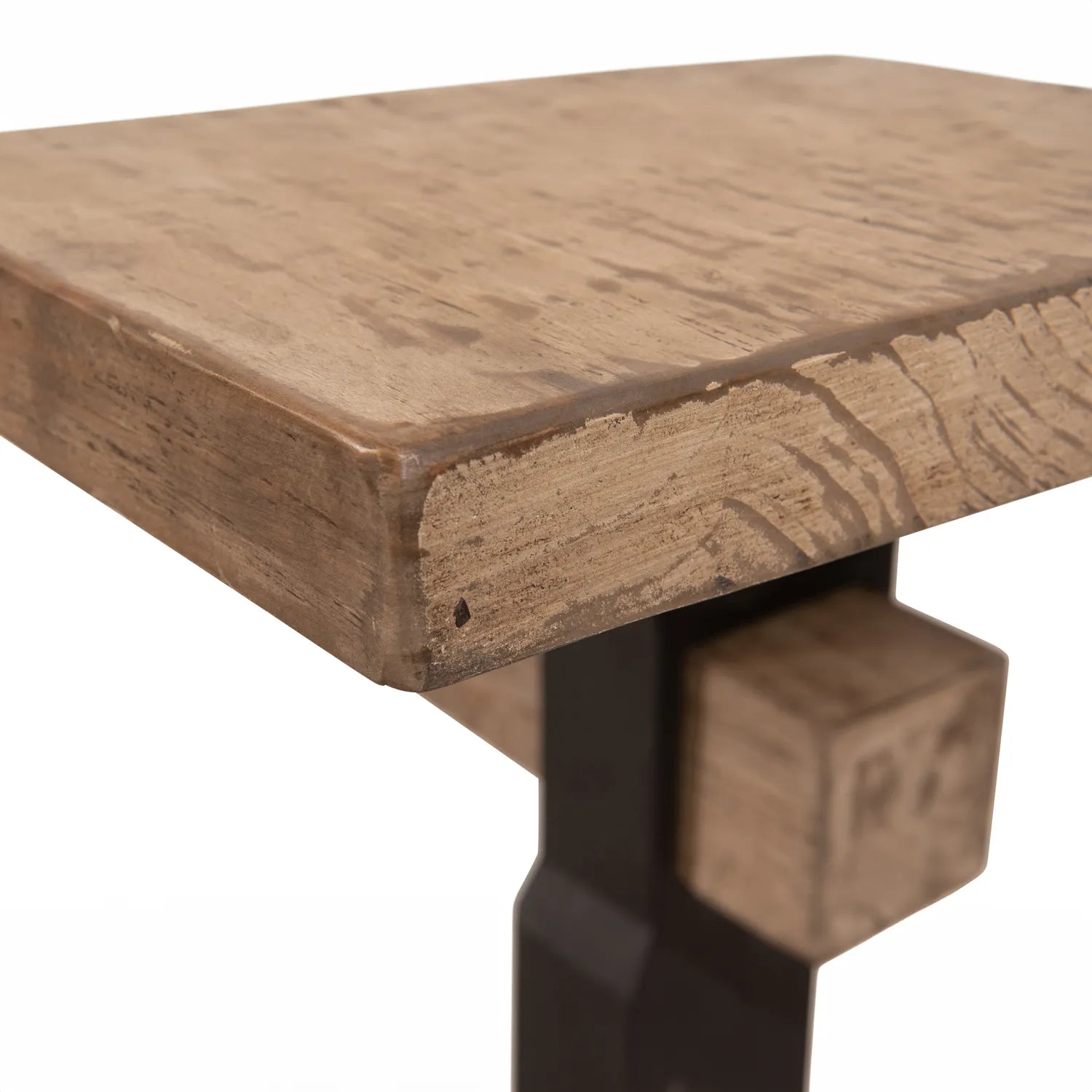 Montauk Large 2m Dining Table showcasing the iconic signature beam surrounded in Black Iron Leg Support - Close Up of Table Top