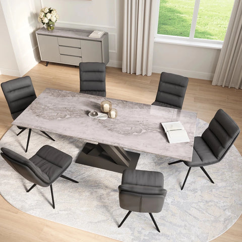 Monza Marble Extending Dining Table with Swivel Dining Chairs
