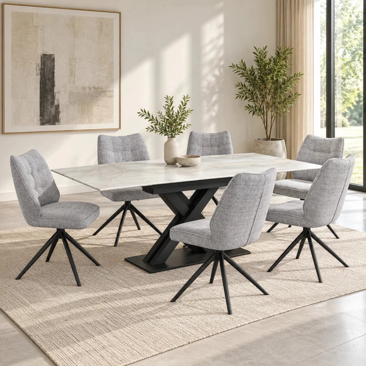 Monza Marble Extending Dining Table with Julio Swivel Chairs