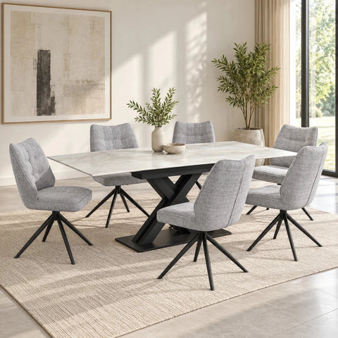 Monza Marble Extending Dining Table with Julio Swivel Chairs