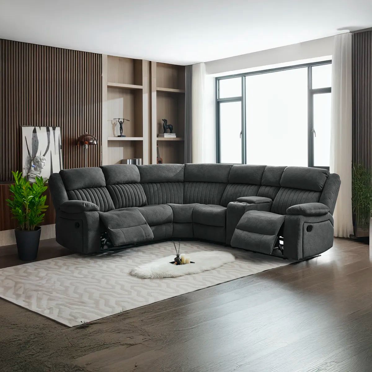 Morgan Taupe Fabric Recliner Corner Suite