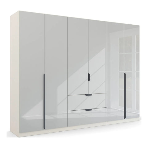 Rauch Modern Mulheim 6 Door White Glass Wardrobe with Mirror and Drawers