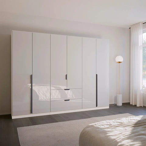 Rauch Modern Mulheim 6 Door White Glass Wardrobe with Mirror and Drawers - Lifestyle