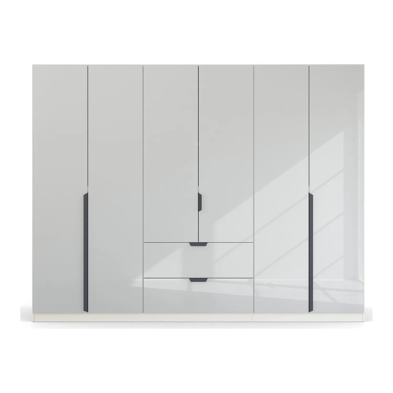 Rauch Modern Mulheim 6 Door White Glass Wardrobe with Mirror and Drawers - Front