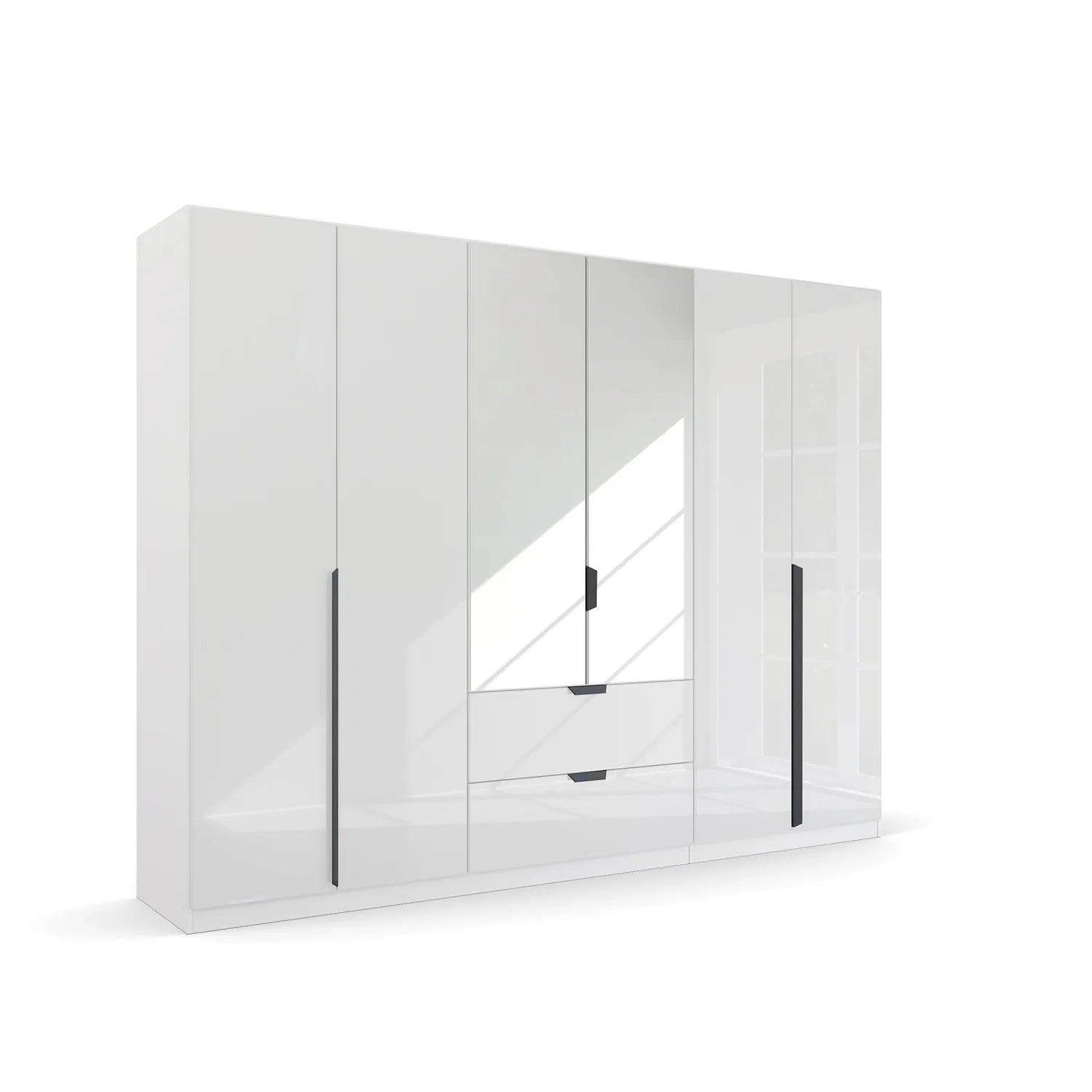 Rauch Modern Mulheim 6 Door White Glass Wardrobe with Mirror and Drawers - Side View