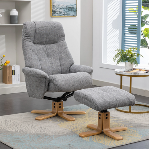 Muskat Lisbon Fabric Swivel Recliner Chair & Footstool