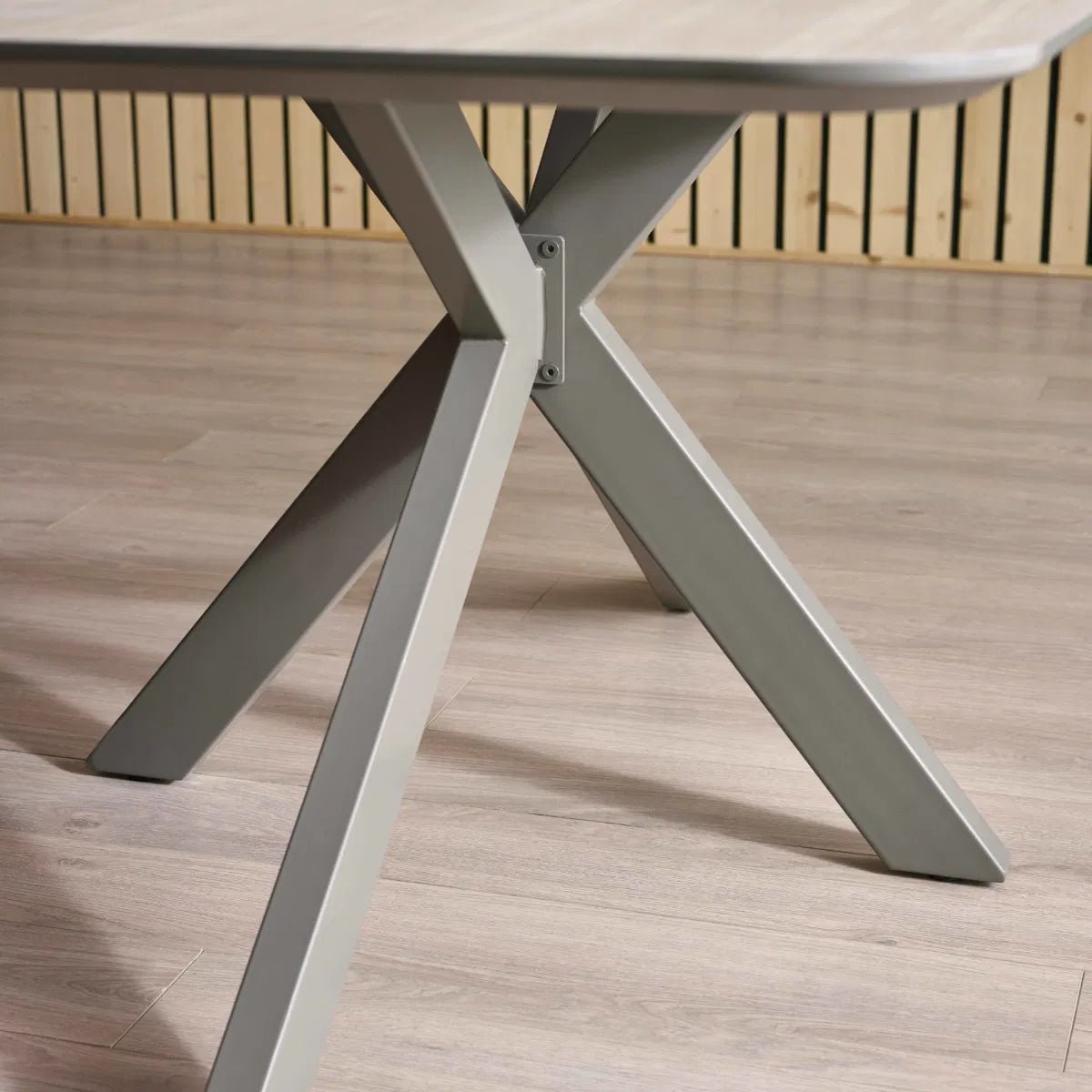 Newham Oak - Effect Dining Table with 6 Ivory Chenille Dining Chairs - Pendle Village Furniture