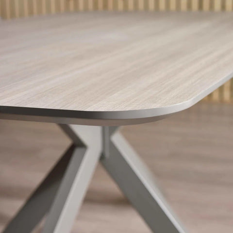Newham Oak - Effect Dining Table with 6 Ivory Chenille Dining Chairs - Pendle Village Furniture