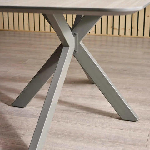 Newham Oak - Effect Dining Table with 6 Ivory Chenille Dining Chairs - Pendle Village Furniture