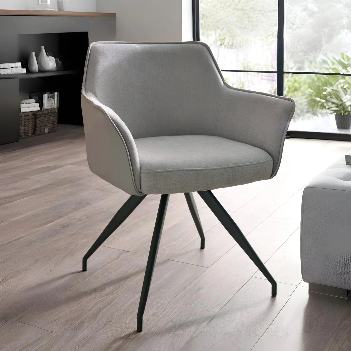 Newham Ivory Chenille Dining Chairs with Taupe Metal Legs - Pendle Village Furniture
