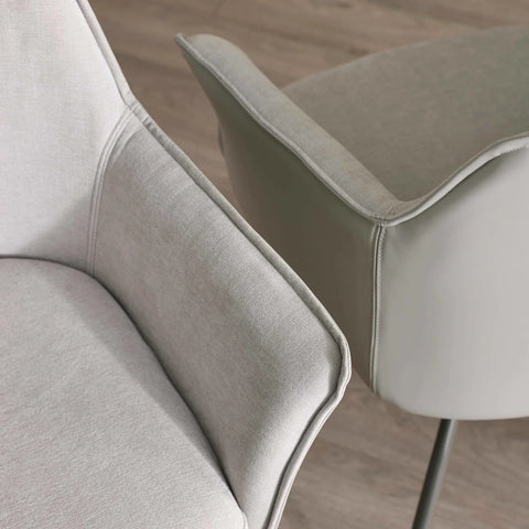 Newham Oak - Effect Dining Table with 6 Ivory Chenille Dining Chairs - Pendle Village Furniture