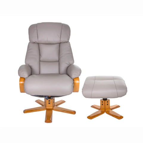 Napoli Leather Swivel Recliner Chair with Footstool shown in Pebble