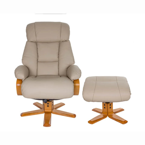 Napoli Leather Swivel Recliner Chair with Footstool shown in Ivory colour