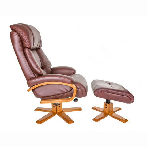 Side View of Napoli Leather Swivel Recliner Chair with Footstool