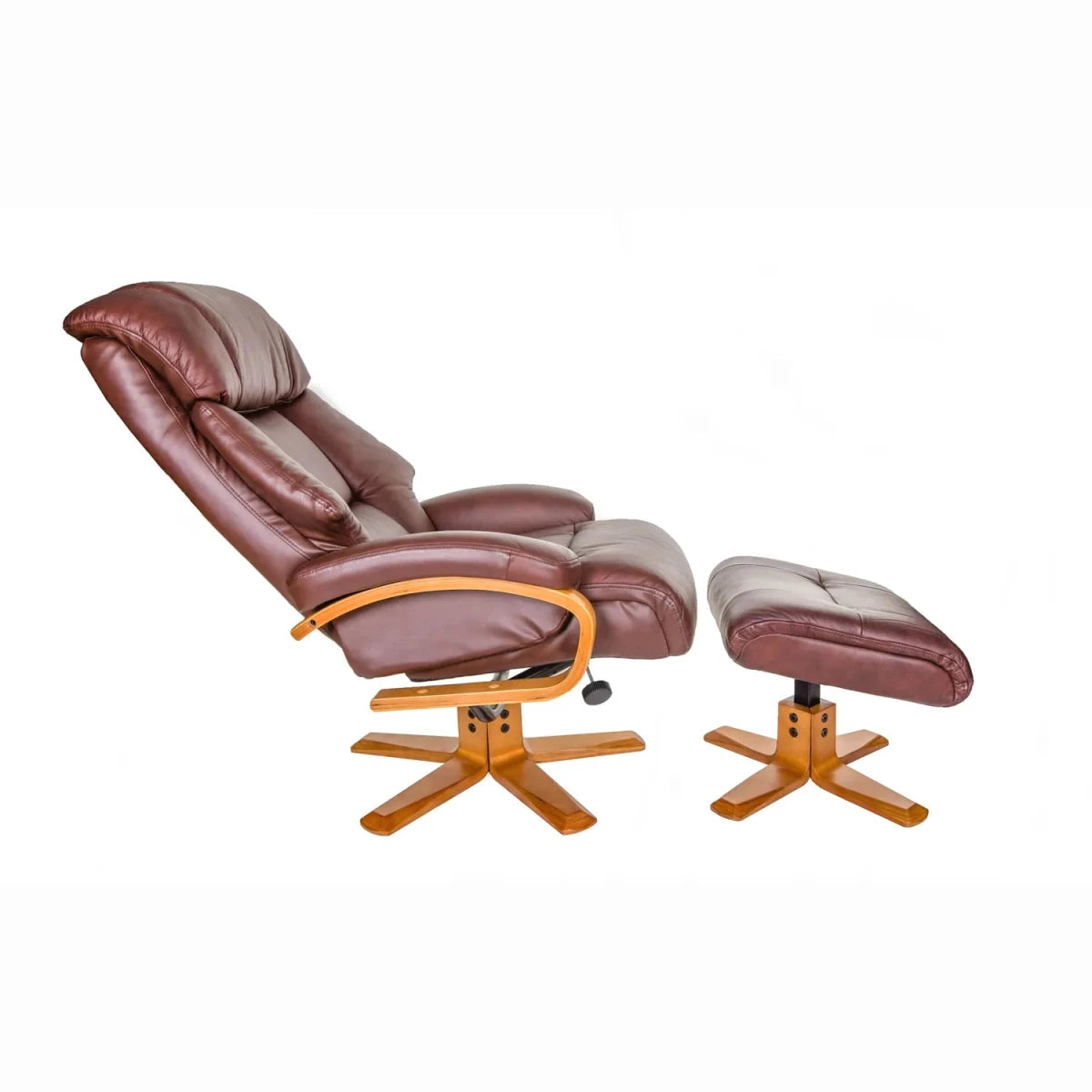 Napoli Leather Swivel Recliner Chair with Footstool in reclining position 