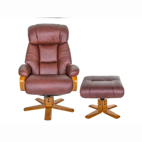 Napoli Leather Swivel Recliner Chair with Footstool in Chestnut colour