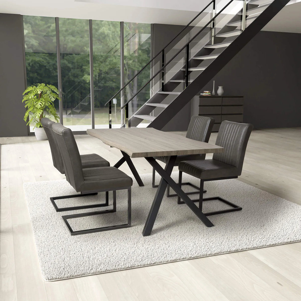 Narvik 1.6m Medium & 4 Archer Grey Dining Set - Pendle Village Furniture