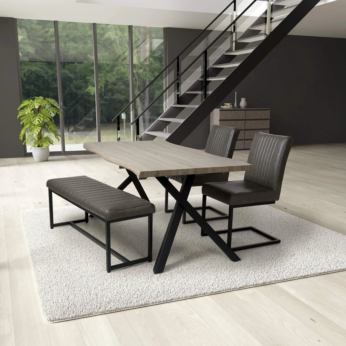 Narvik 1.6m Table & 2 Archer Chairs & Bench Set - Pendle Village Furniture