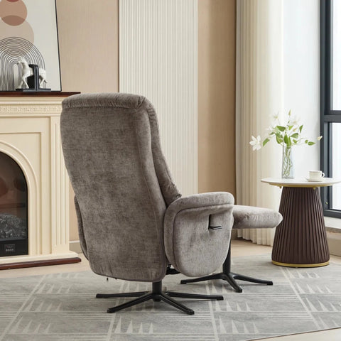 Back view of Nebraska Fabric Swivel Recliner Chair with Footstool