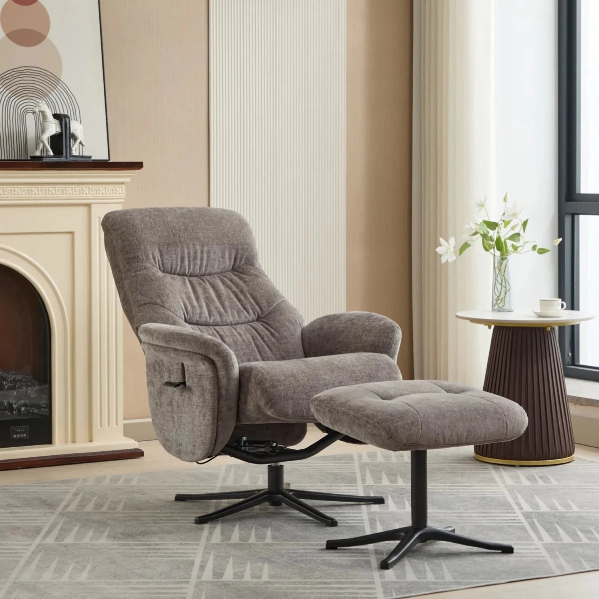 Nebraska Fabric Swivel Recliner Chair with Footstool available in 3 colours 